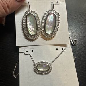 Excellent Condition Kendra Scott Silver and MOP Baguette Earrings & Necklace Set